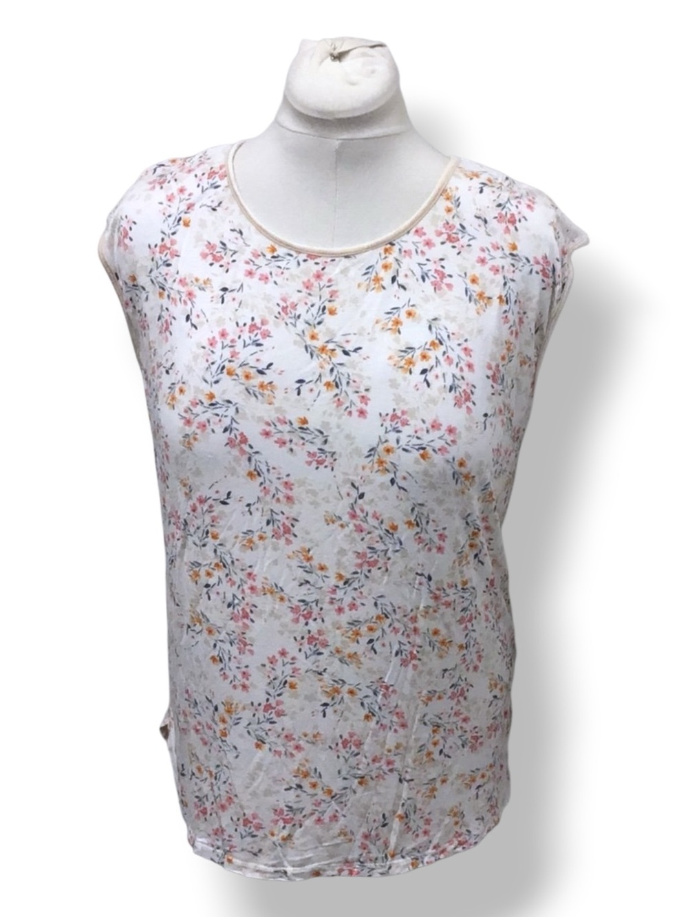 Bobeau Women’s Sleeveless Two Fabric Top Ditsy Floral Horizontal Stripes XL